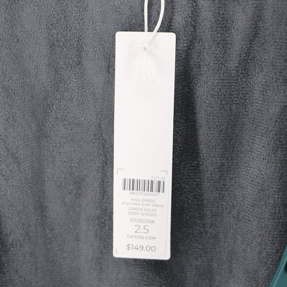 NWT CHICO'S Faux Leather Shirt Midi Dress in Deep Woods Green Size 2.5 (US 14) - Picture 9 of 10